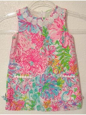 Lilly Pulitzer Pink, Blue & Green Floral Sleeveless Dress bright tropical floral